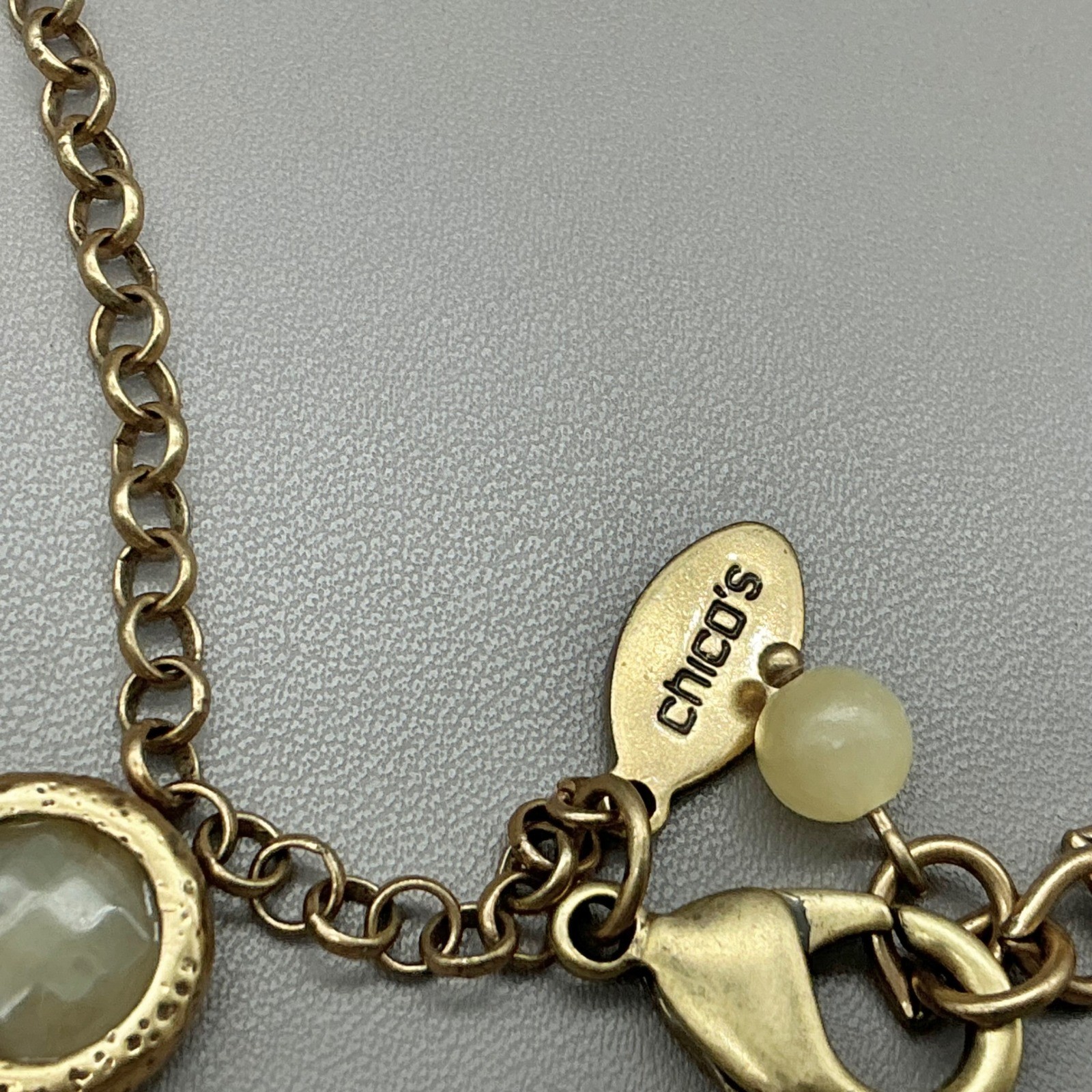 Chico’s Necklace Gold Tone Multicolor Faux Stone Station Chain Statement 34″