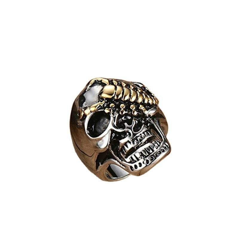 LEGENDS Personality Domineering Gold Scorpion Skull Men’s Fashion Ring Size 7-14