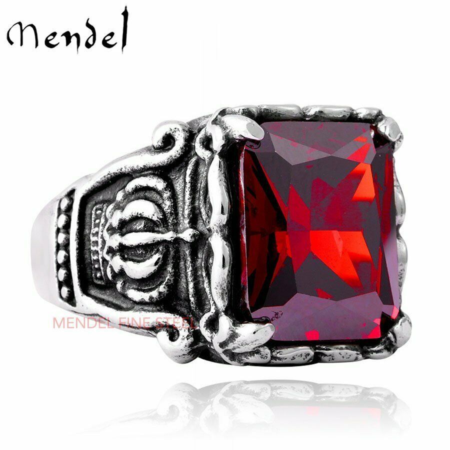 MENDEL Mens Womens Crown Red CZ Stone Ring For Men Stainless Steel Size 7 8 9-15