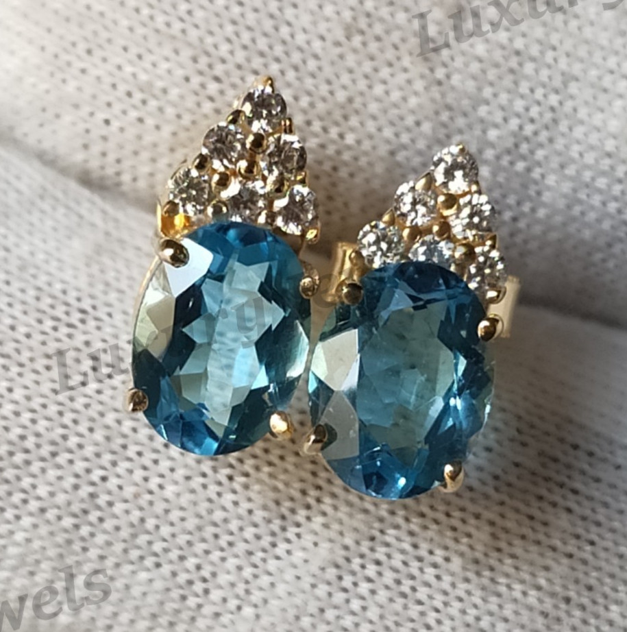 Natural Swiss Blue Topaz Sterling Silver Earrings Handmade Fine Jewelry Gift