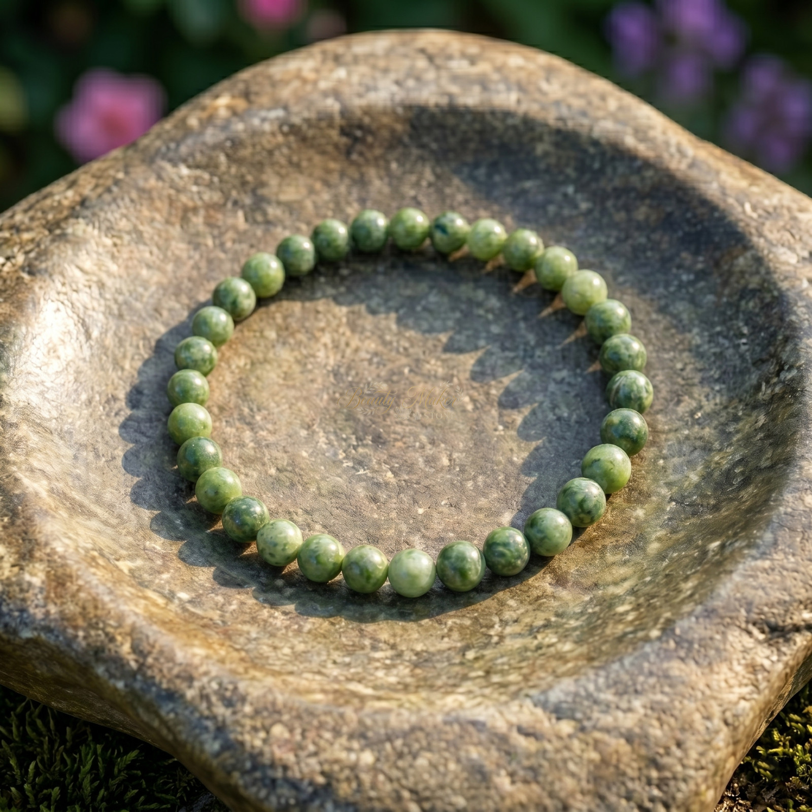 Natural Green Nephrite Jade Beads Bracelet 8mm Stretch Lucky Charm Gift Women