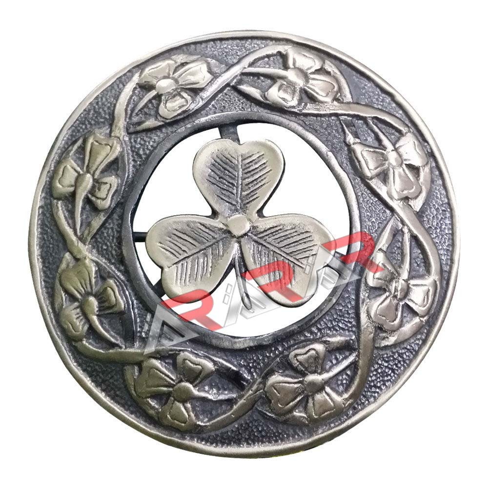 Fly Plaid Kilt Brooch Irish Shamrock Unisex Adult Pin Jewelry Antique 3″(7cm)