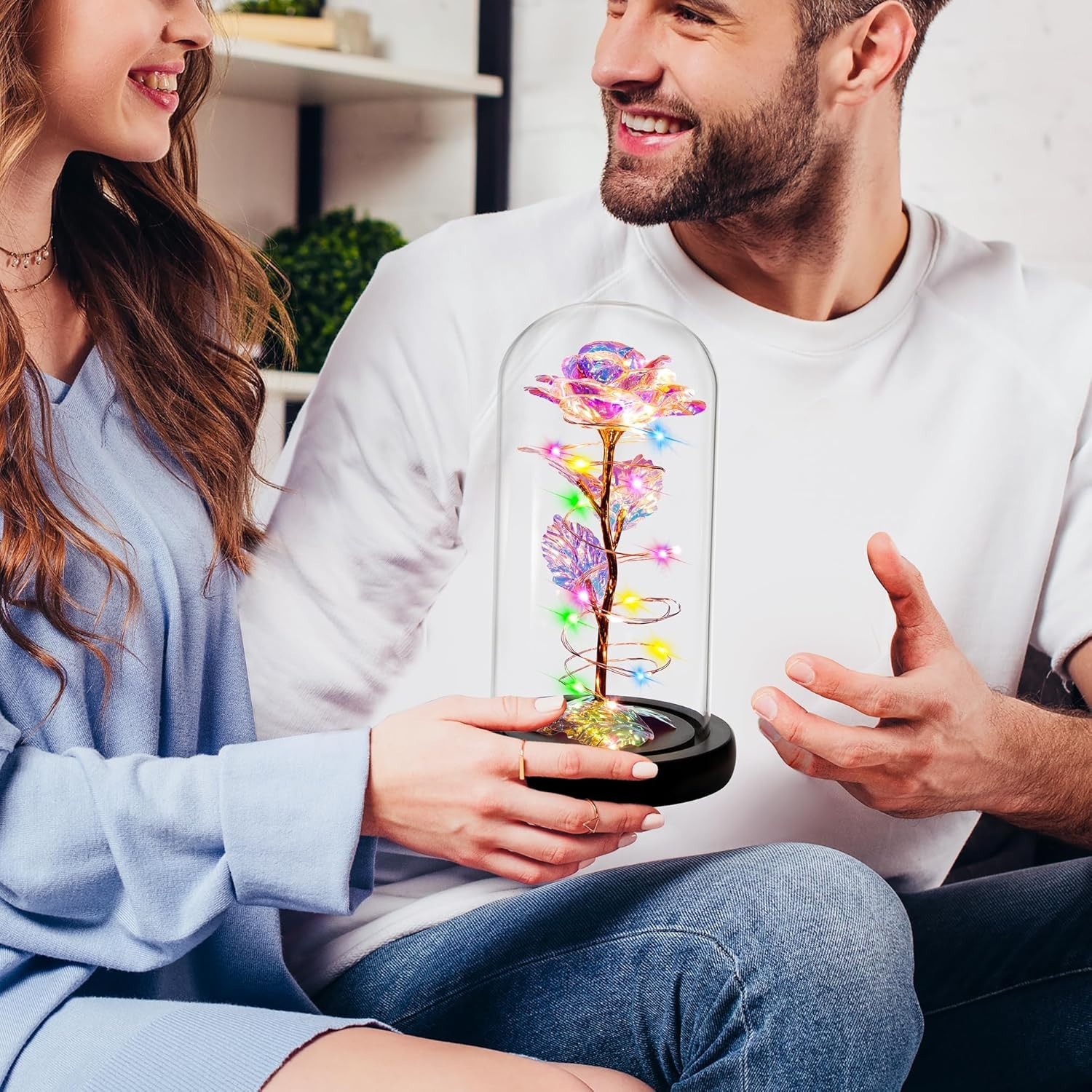 Regalos cumple mujer rosa eterna con luz led decoracion romantica aniversario