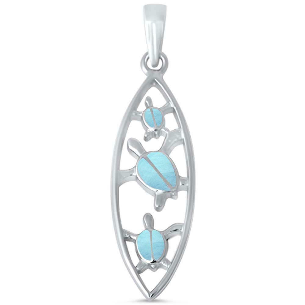 Natural Larimar Turtle Surfboard .925 Sterling Silver Pendant