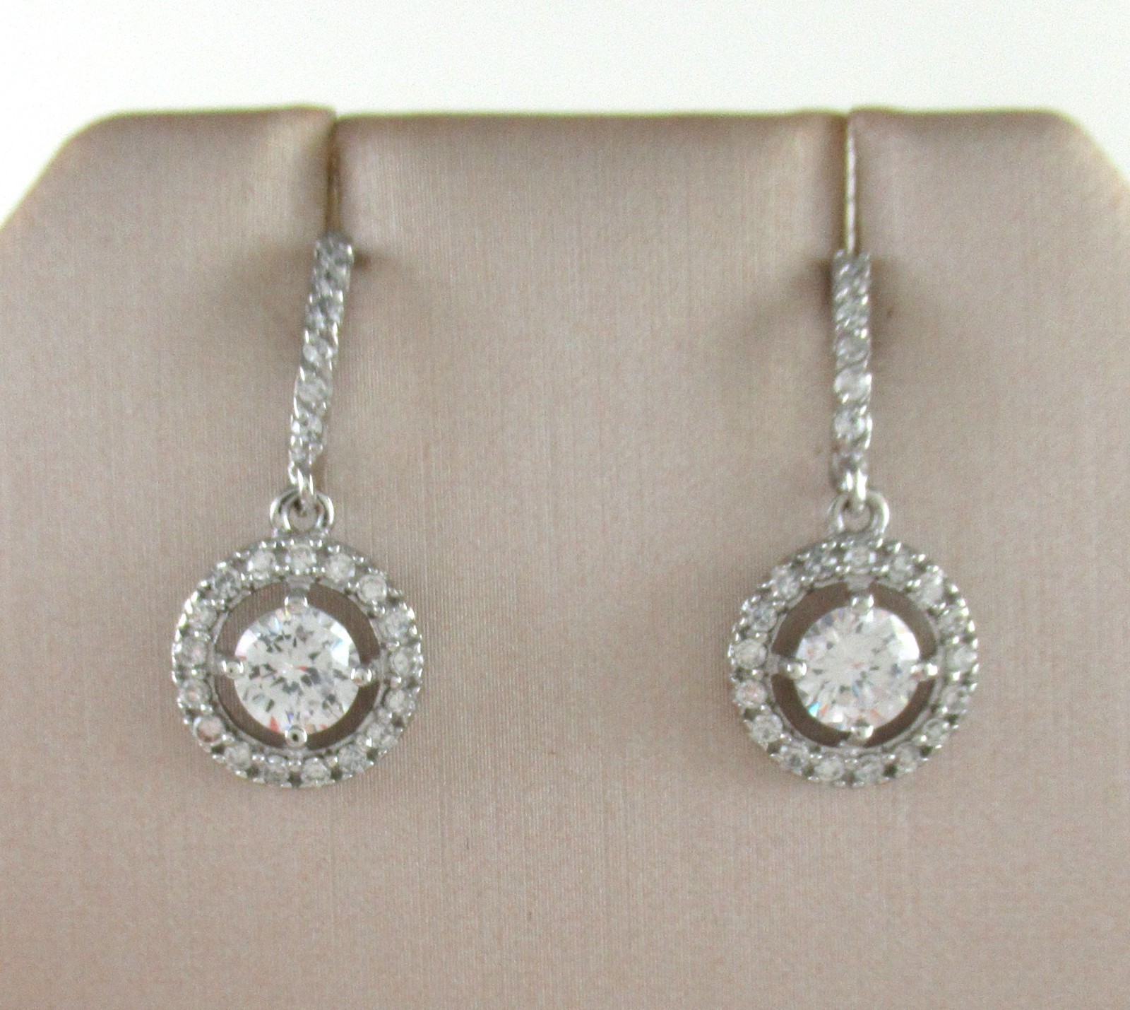 .925 Sterling Silver CZ Earrings Round Halo Drop Dangle Dressy Formal ATI
