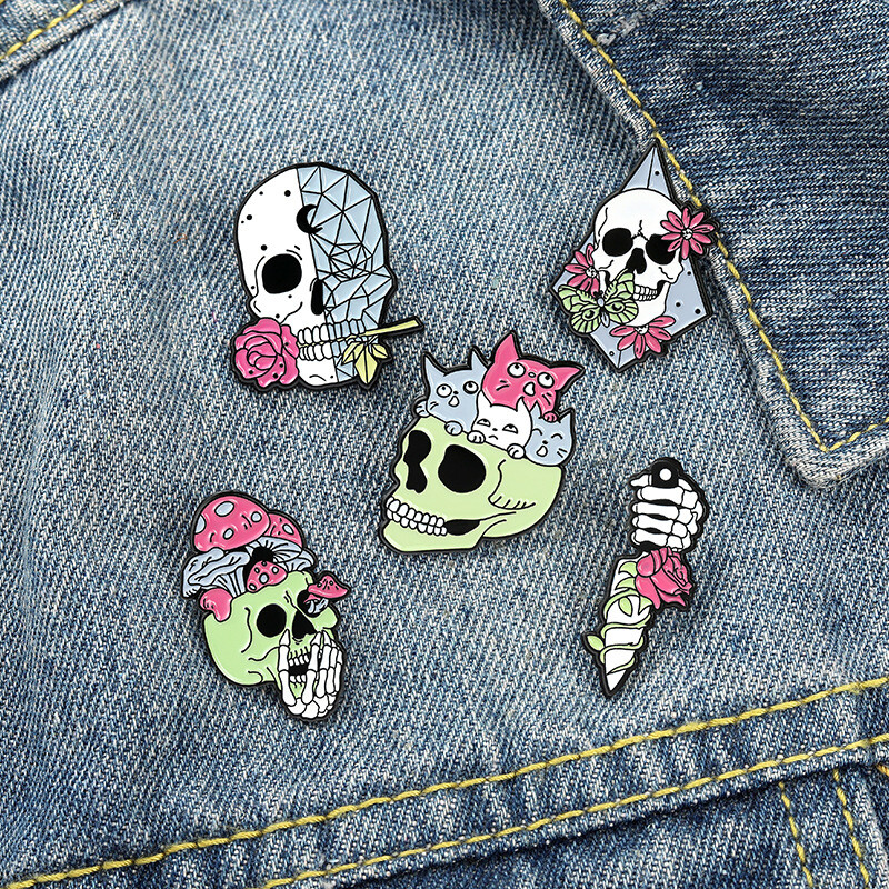 Lot Lapel Badge Pins Enamel Brooches Ghost Jewelry Halloween Brooch Punk Skull