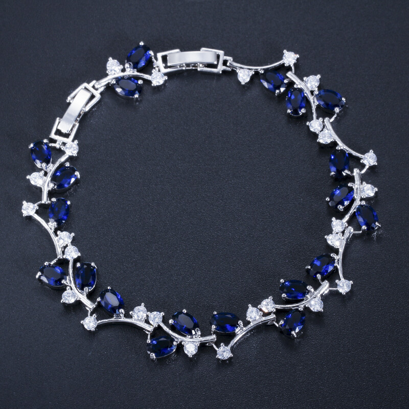 Top Silver Plated Cubic Zirconia Crystal Party Leaf Charm Branch Bangle Bracelet