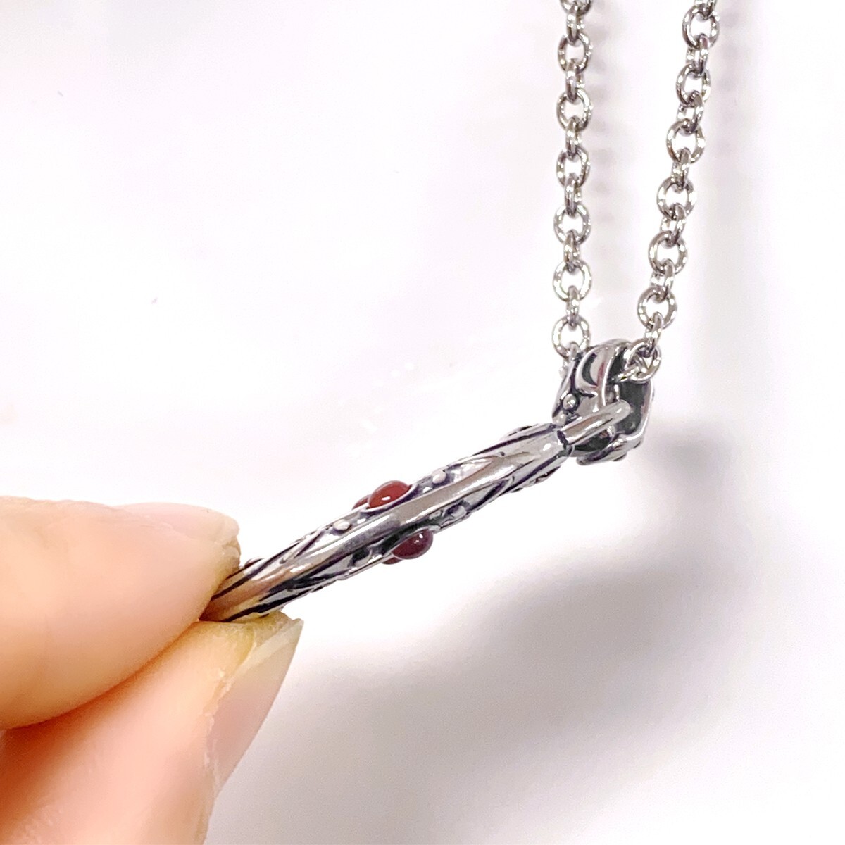 Keyhole necklace oval both side stainless steel pendant 4 Red Agate By Controse