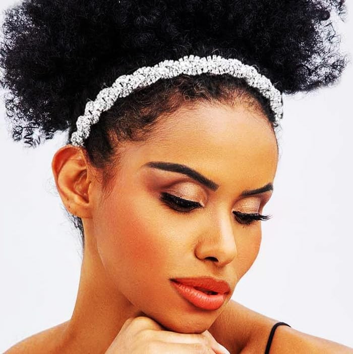 Silver Elastic Rhinestone headbands Boho Sparkly 1 Count (Pack of 1) Silver A