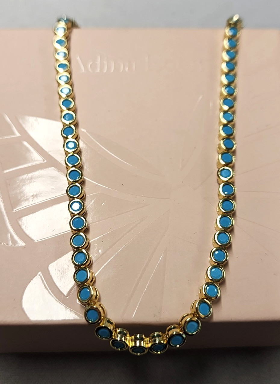 Adina Eden 14K Gold Plated Turquoise CZ Bezel Tennis Necklace 16″