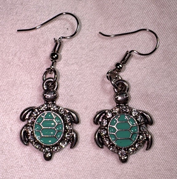 Sea Turtle Pair Earrings Set Silver Color 1.5” Long