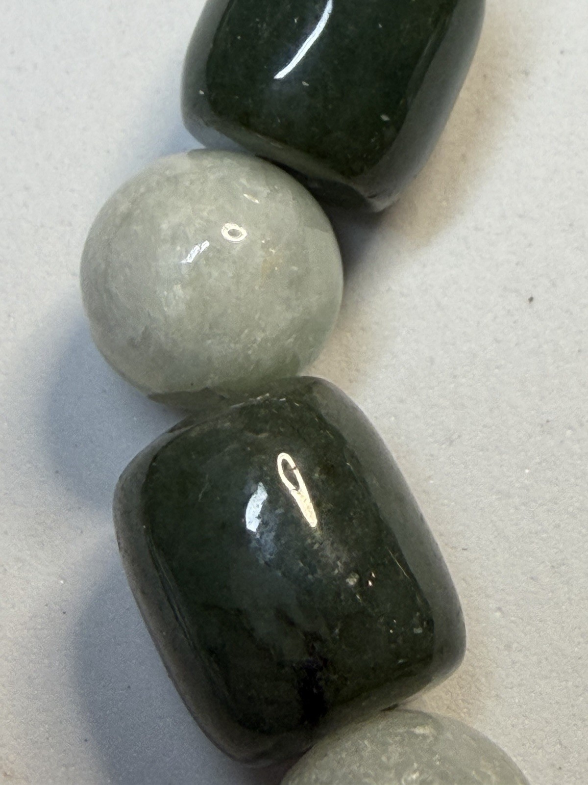 Vintage Natural Green Nephrite Jade & Agate Barrel Bead Toggle Bracelet 19.5cm