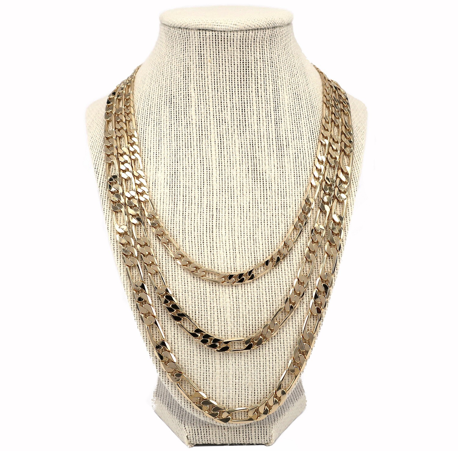 14k Italian Figaro Link Chain Necklace 6.5mm 7mm 8mm Gold Plated 20″ 24″ 30″