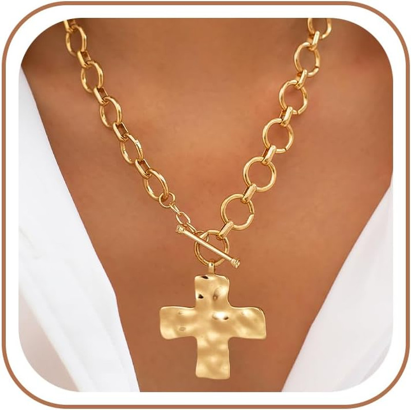 14K Gold Plated Chunky Necklace for Women, Trendy Paperclip Choker Necklace Stat