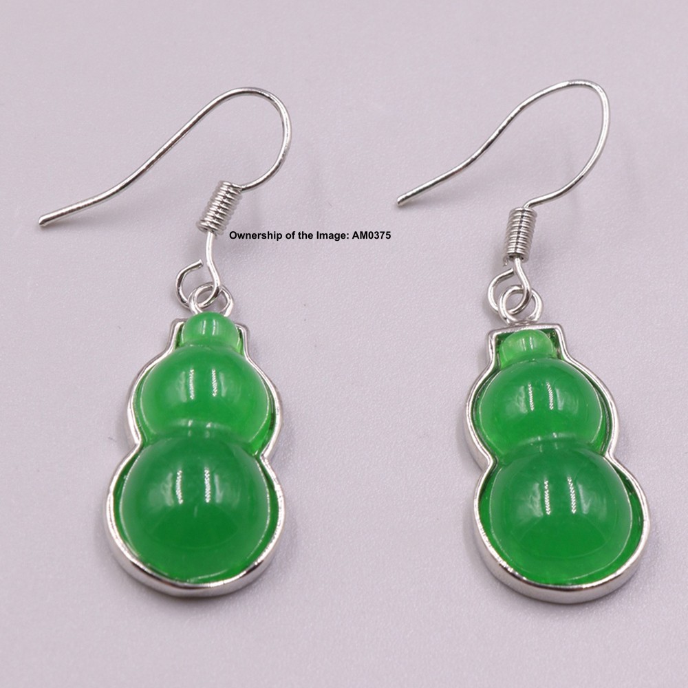 Wholesale 4pair Gold Plated Alloy Handmade Green Jade Dangle Earrings #4