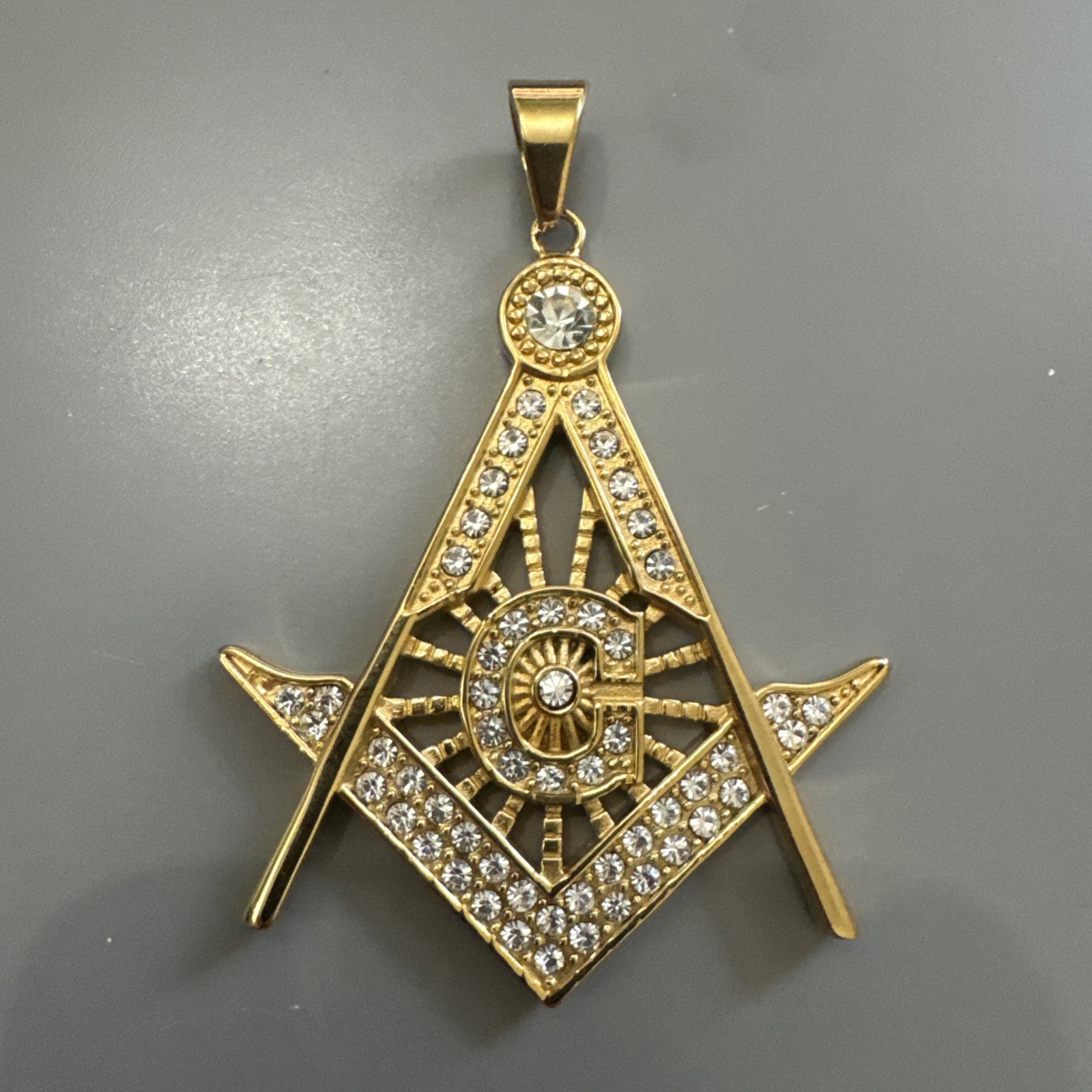 Free Mason Stainless Steel Freemason Symbol Masonic Pendant 24” Chain Gold Plate