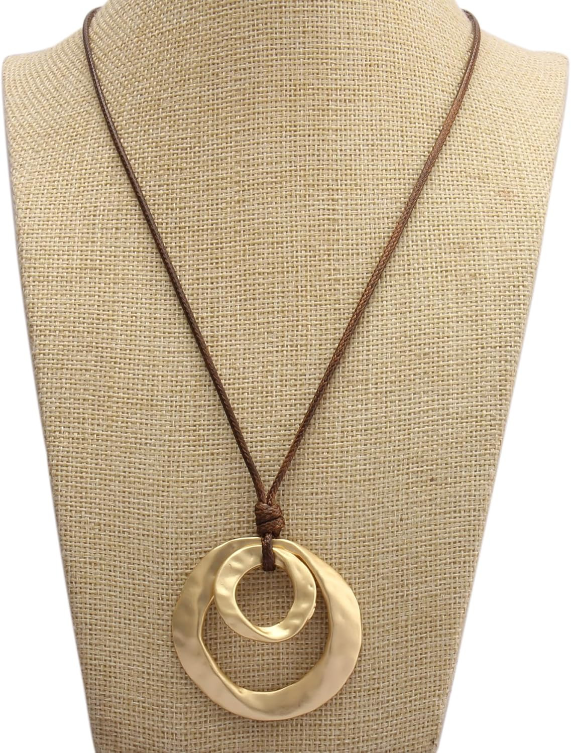 Boho Necklaces for Women Chunky Circle Necklace Layered Boho Circle Leather Chok