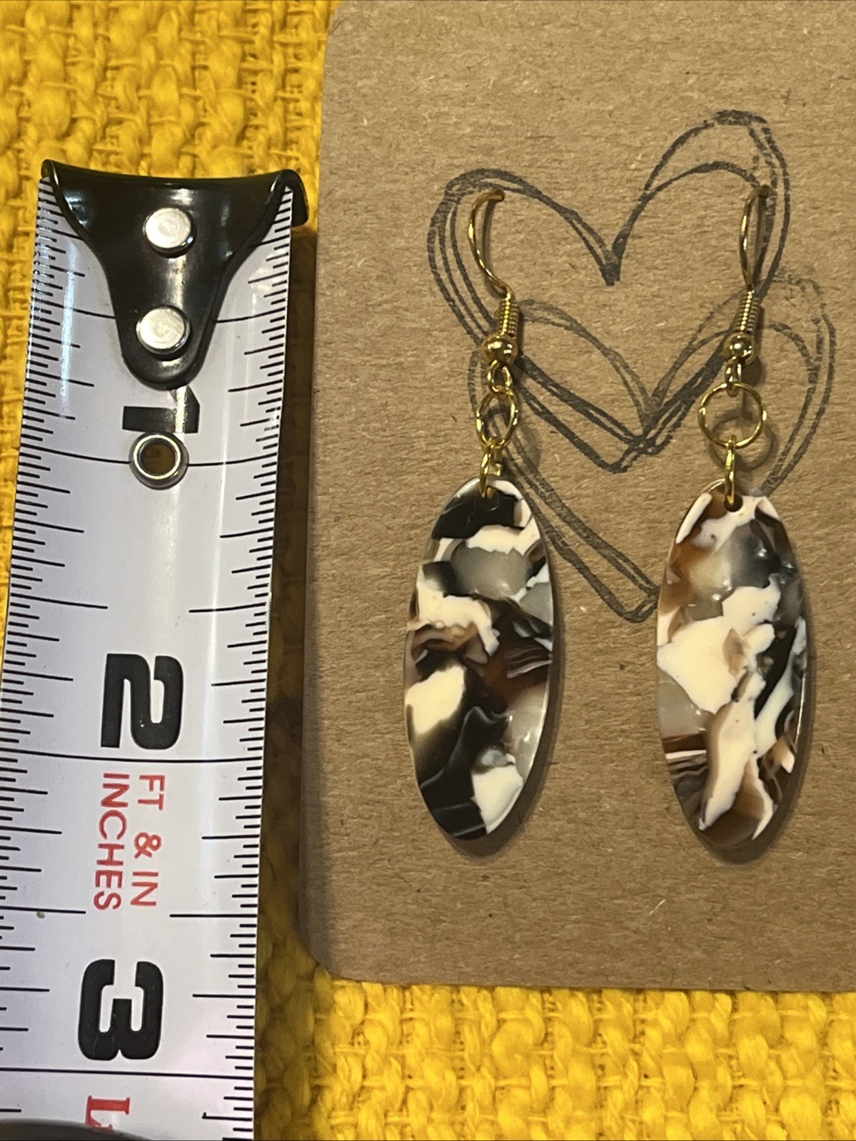 Brown, Cream, Black Oval Earrings NEW