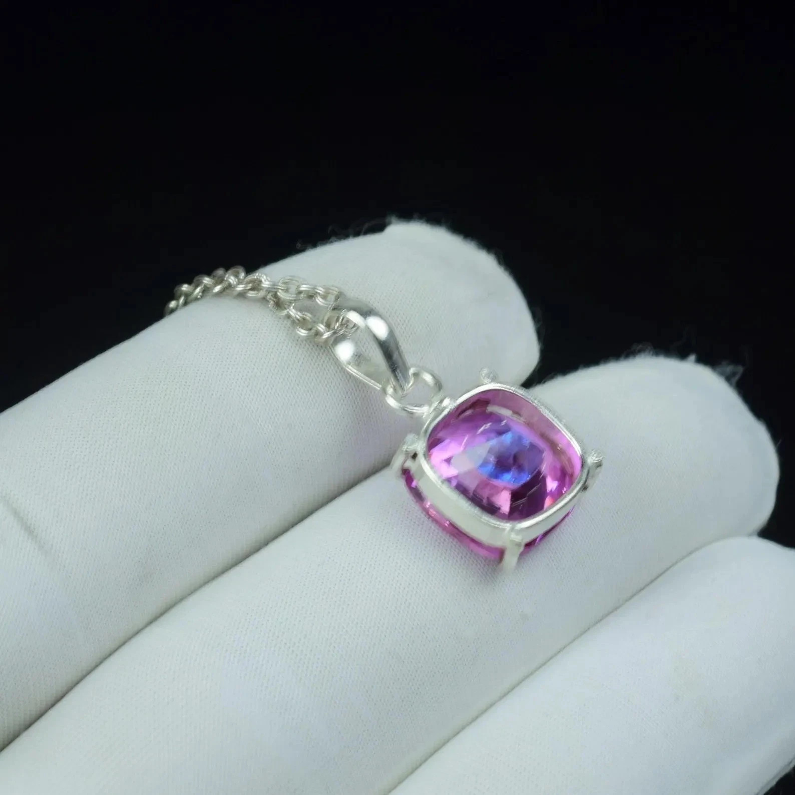 Bi-Color Pitambari Sapphire Cushion Cut Natural 15.85 Ct 925 Silver Pendant Gem