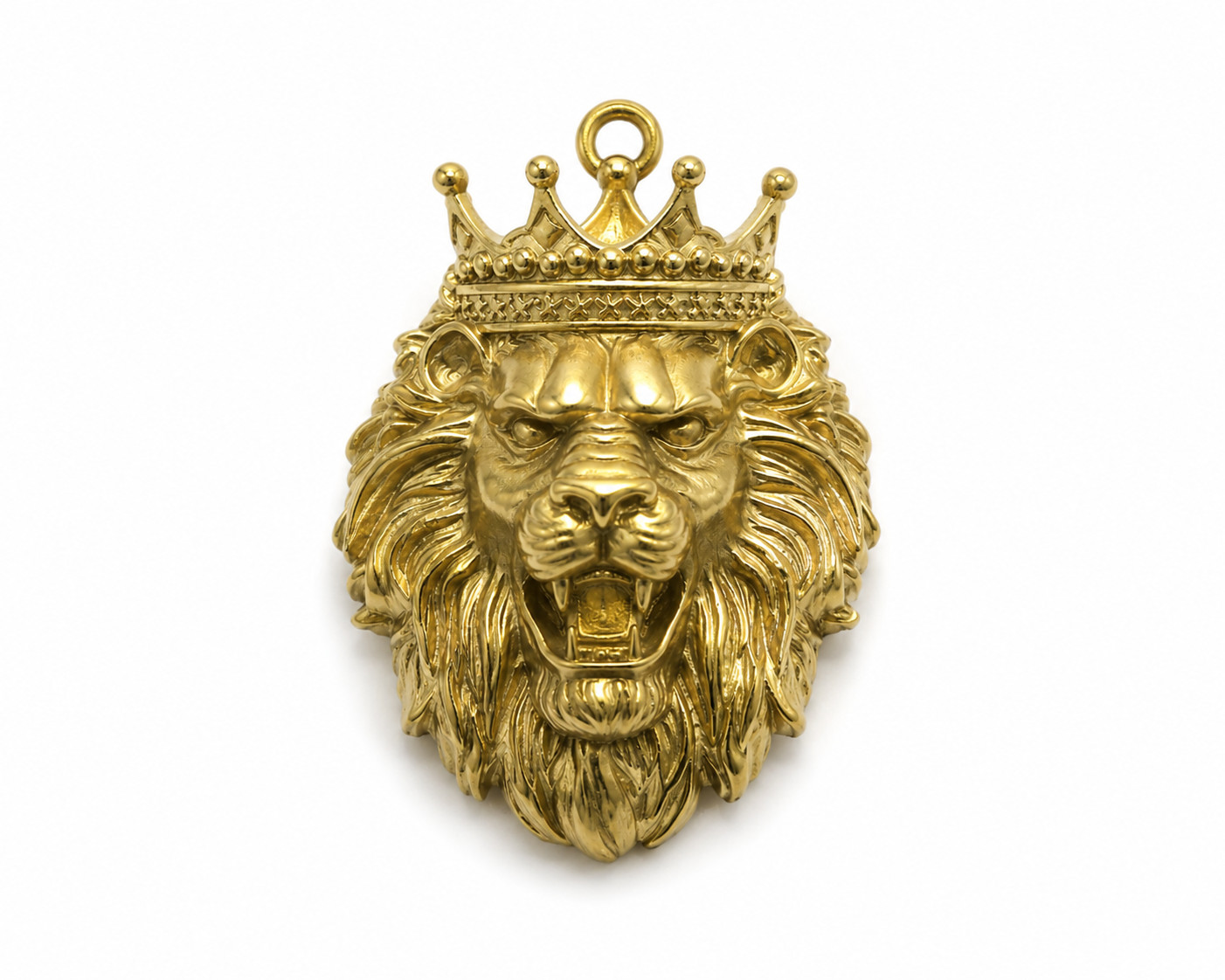 Crowned King Lion Solid 14 K Yellow Gold Pendant- Lion Jewelry Necklace Pendant