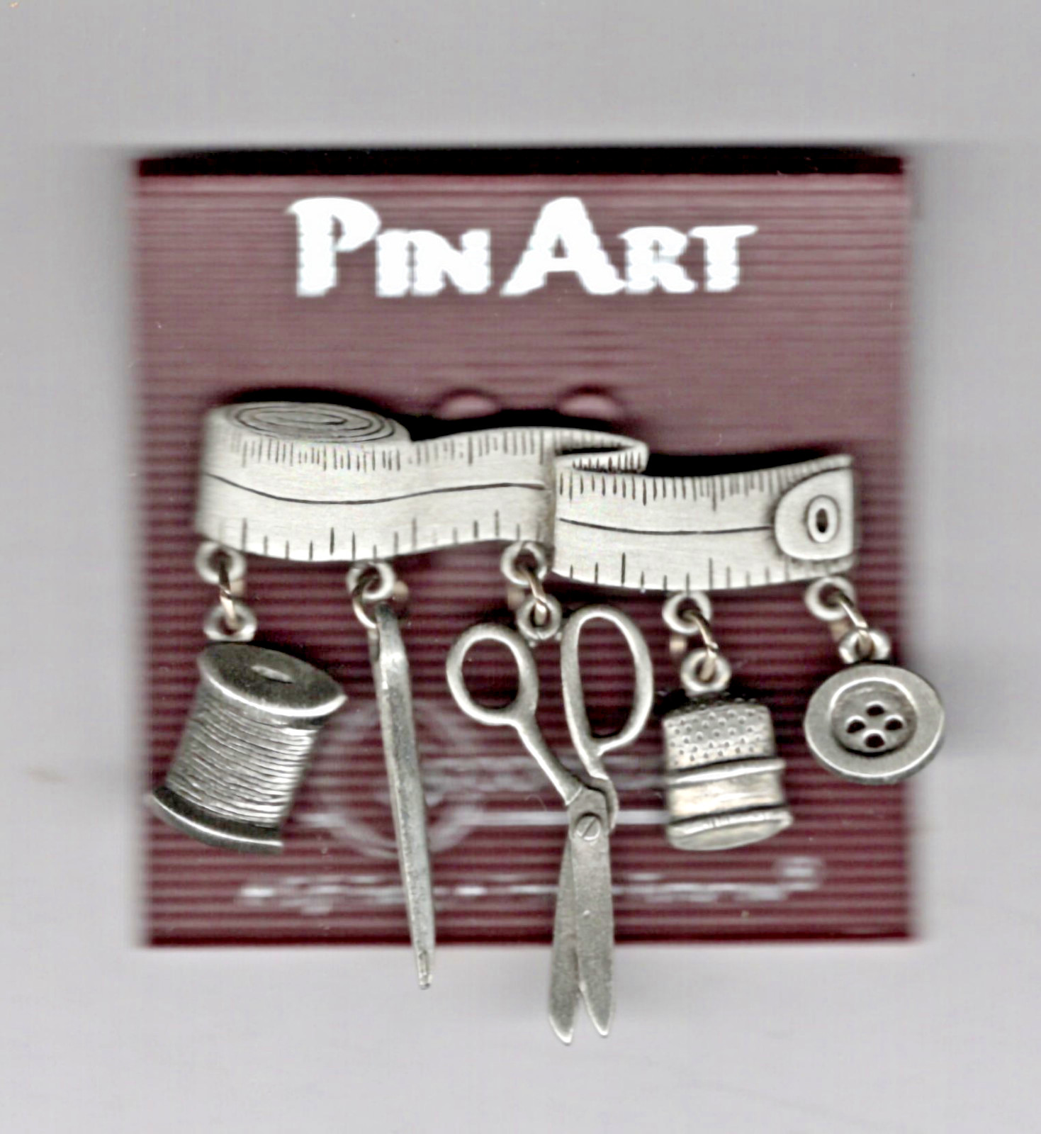 Spoontiques Pin Art SEWING PIN/BROOCH button thimble scissors needle thread