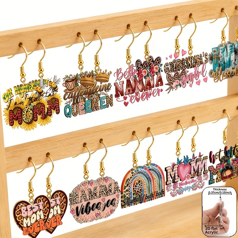 15 Pairs of Acrylic Mother’s Day Happy Earrings, Mother’s Day Commemorative Gift