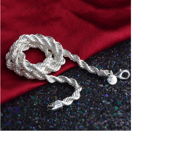 Diamond Cut Shiny 925 STERLING SILVER plated 4MM ITALIAN ROPE chain 28″ necklace