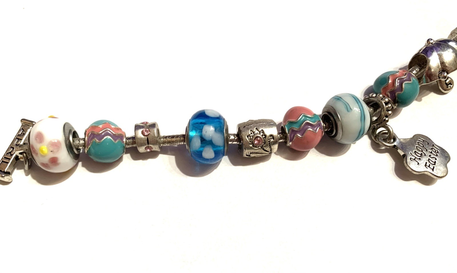 WILLABEE and WARD Charm Bracelet April Easter Danbury Silver 8″