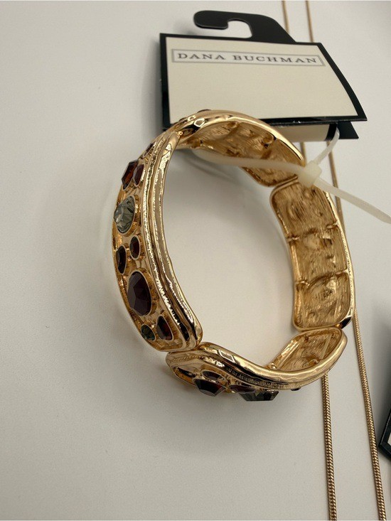 NWT Dana Buchman Gold Tone Amber Rhinestone Teardrop Necklace Earring Bangle
