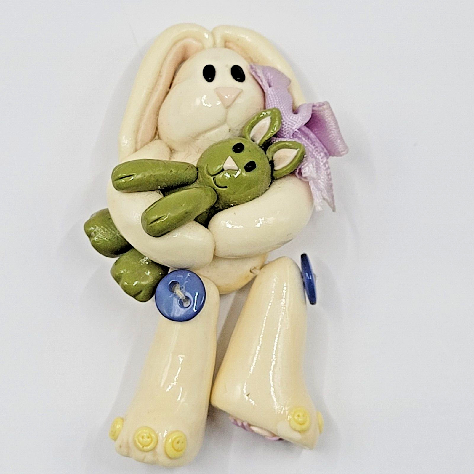 Bunny Rabbit Hand Made Polymer Clay Pin Brooch Easter Spring Rabbit