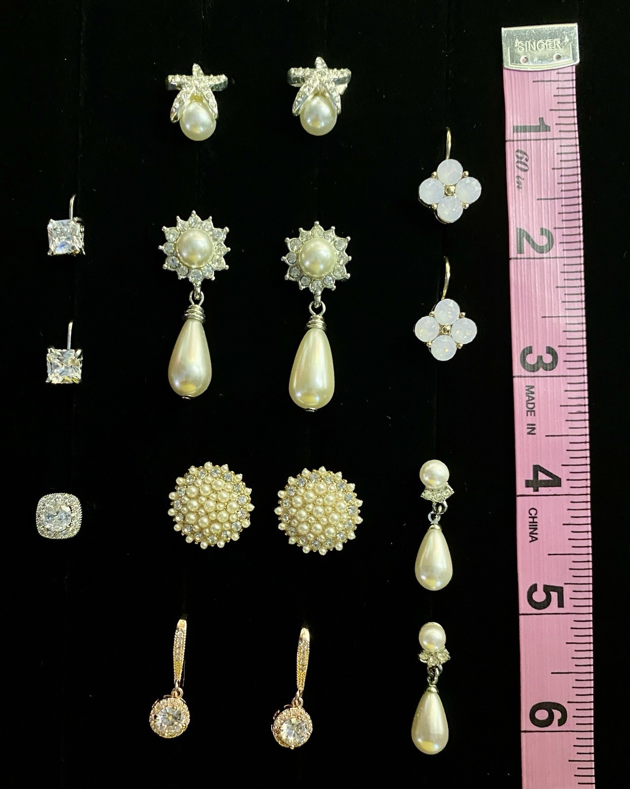 Lot Of Cubic Zirconia CZ Faux Pearl Drop Dangle Stud Post Pierced Earrings