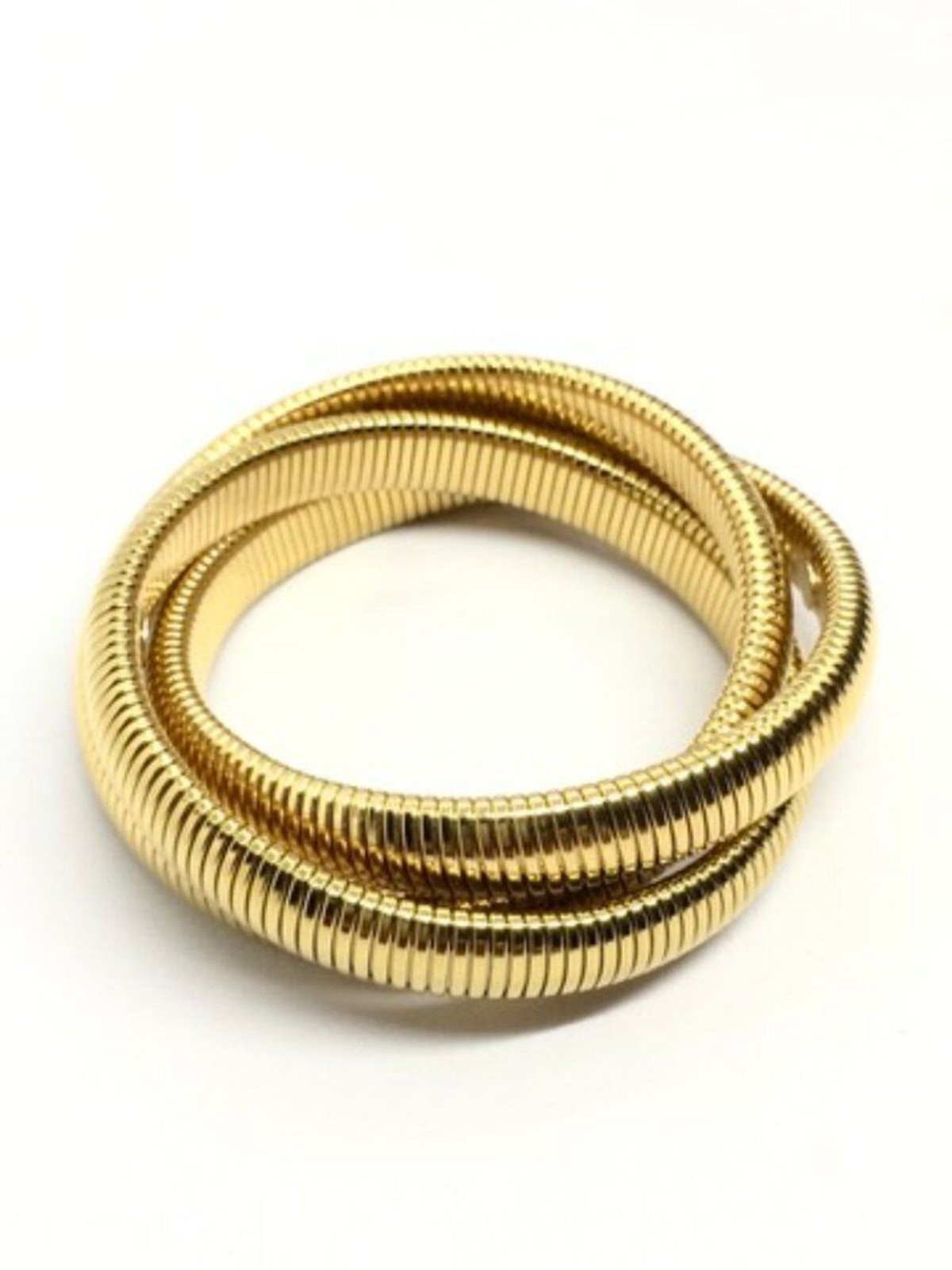 GOLD TONE BRACELET Tubogas Omega Coiled Wrap Ribbed Flexible Statement