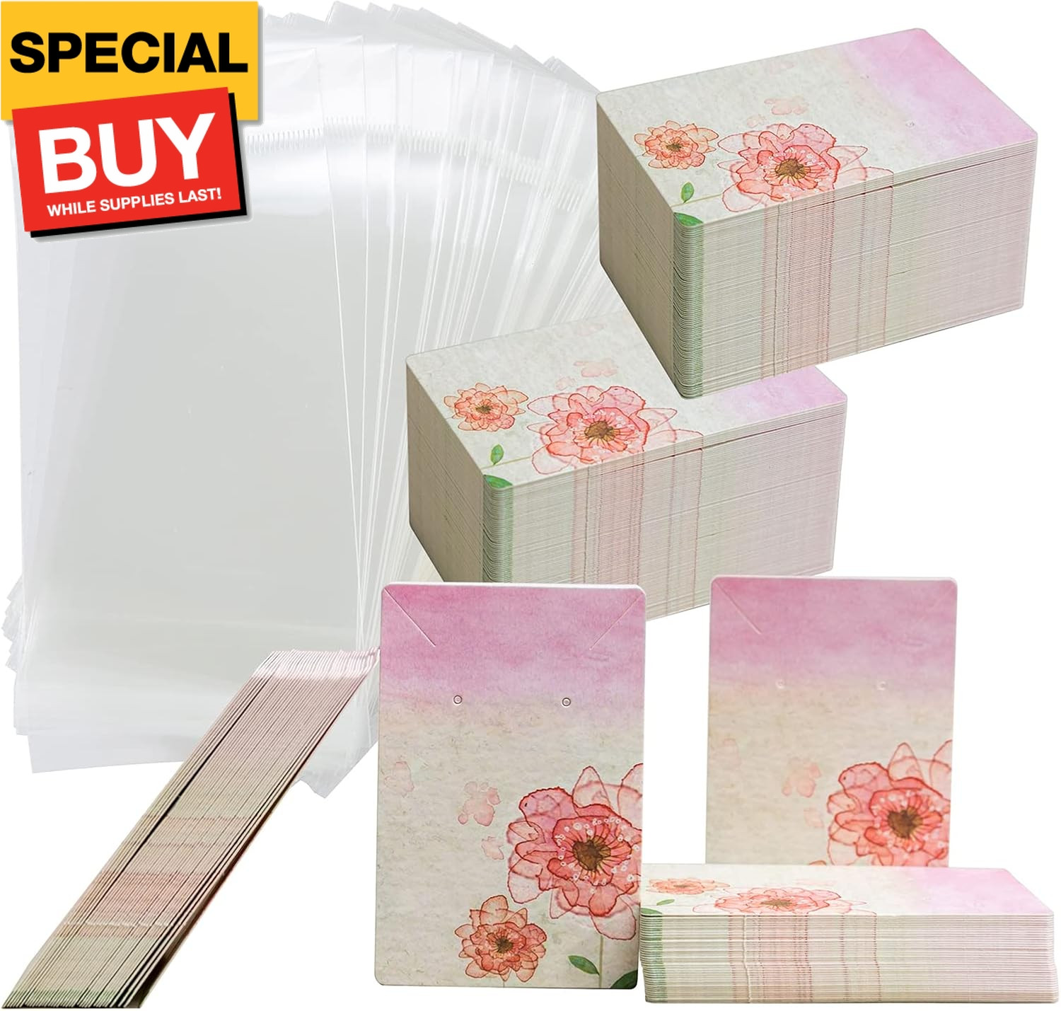 Necklace & Earring Display Cards – Jewelry Packing Holder Cards With Bags – 100P