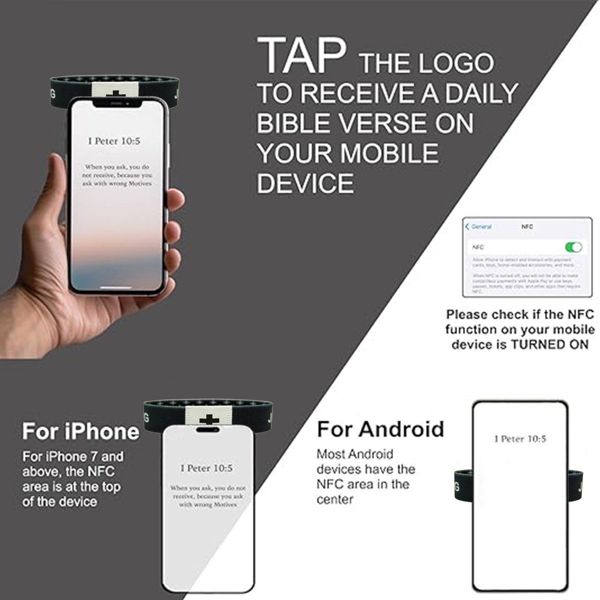 Wearable Bible Bracelet Daily Bracelet With NFC ，Daily Bible Verse Bracelet-1Pc