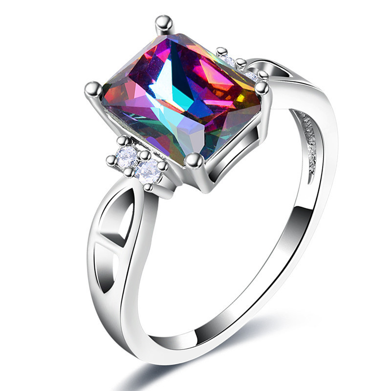 12 Pcs 1 Lot Xmas Wholesale Set Mixed Mystical Rainbow Topaz Gems Silver Rings