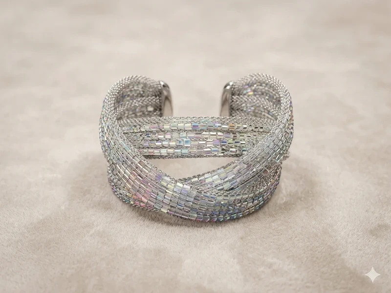 Silver Mesh Interwoven Cuff Bracelet