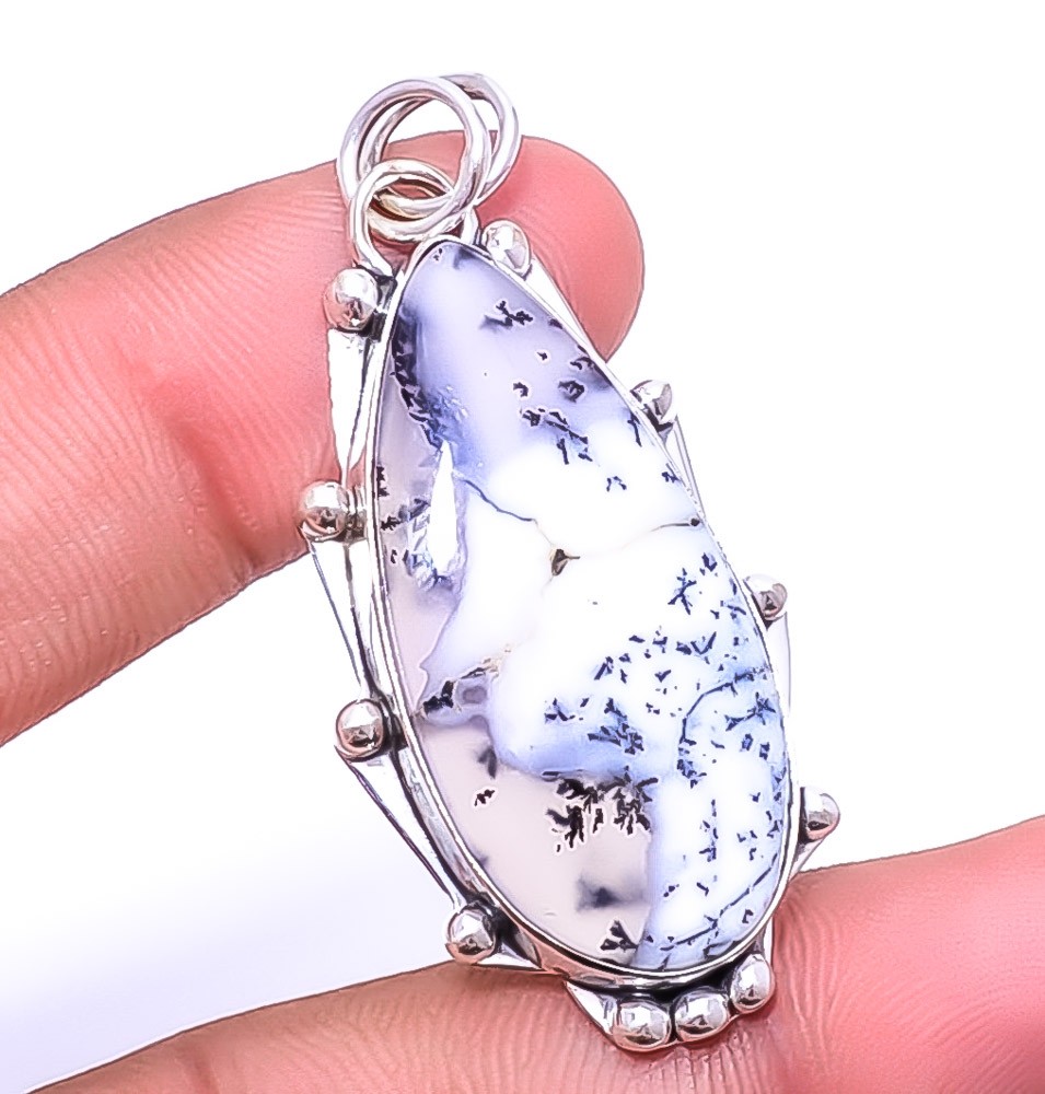 Dendritic Agate 925 Sterling Silver Jewelry Pendant 1.95″ P76491, Christmas Gift