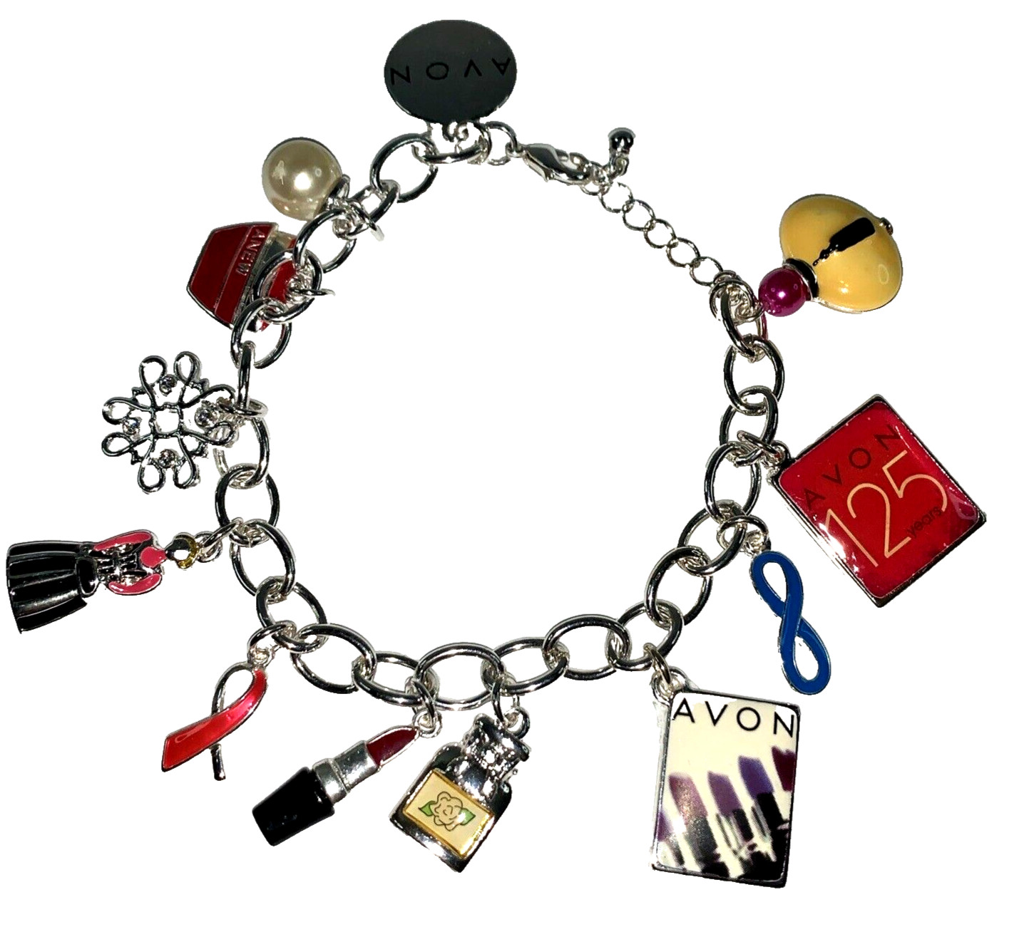 Avon 125th Anniversary Silver Tone Charm Bracelet NIB