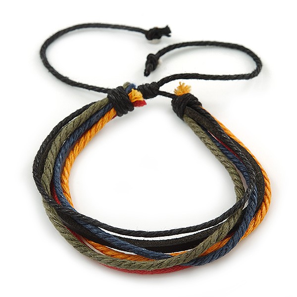 Unisex Multicoloured Multi Cotton and Leather Cord Friendship Bracelet –