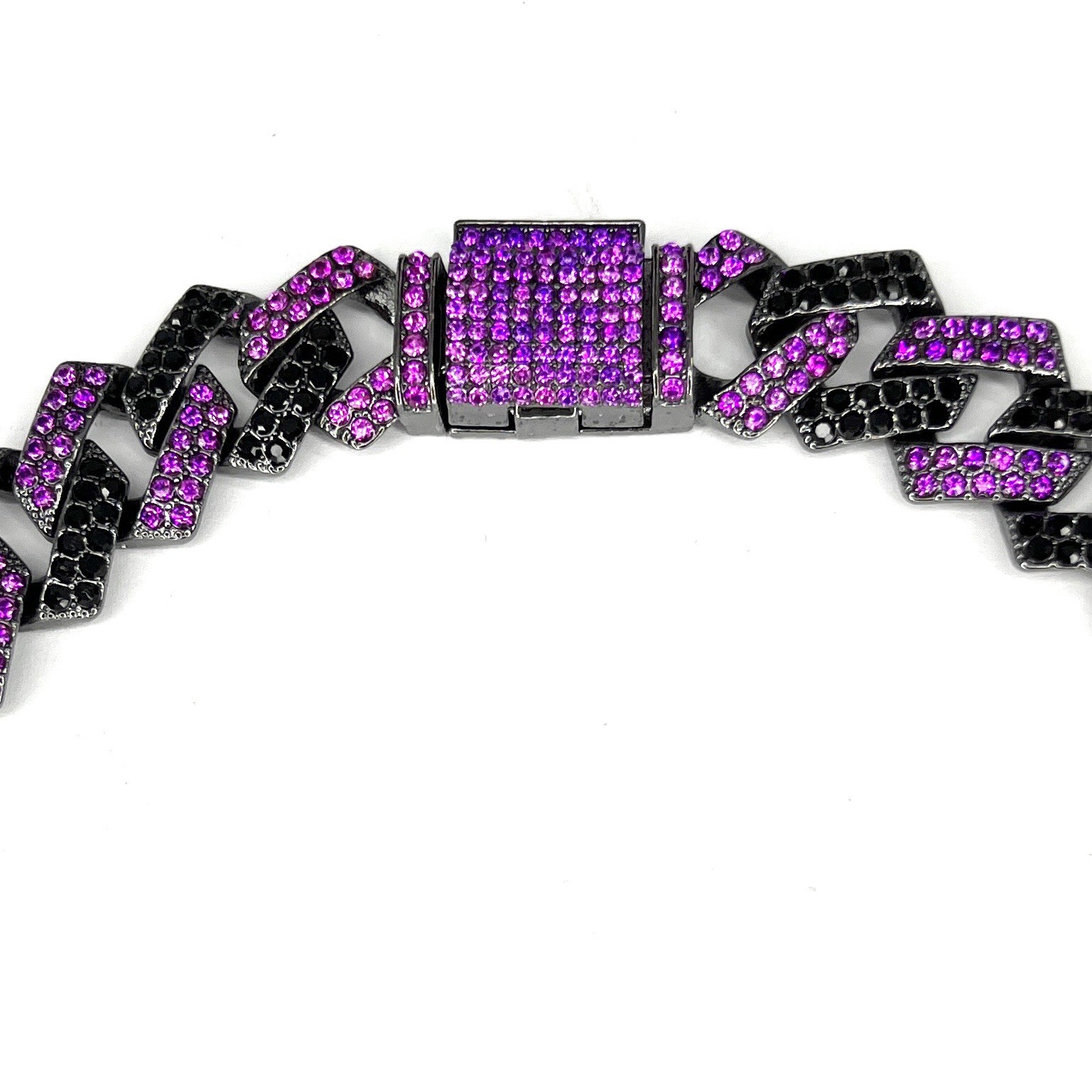 Flat Cuban Link Chain Necklace Black Purple Pave Crystal Gunmetal Wide Choker