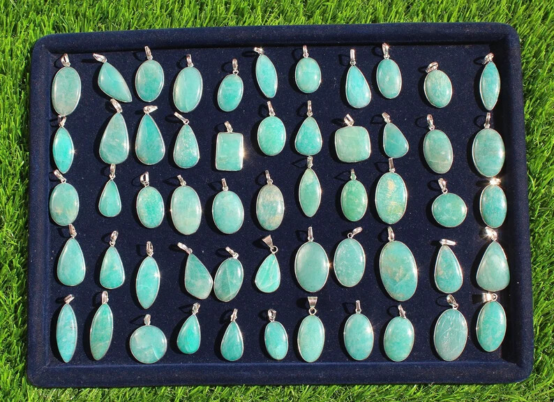 Natural Amazonite Pendants,Anxiety Gemstone Pendant Lot,925 Silver Jewelry Lot~