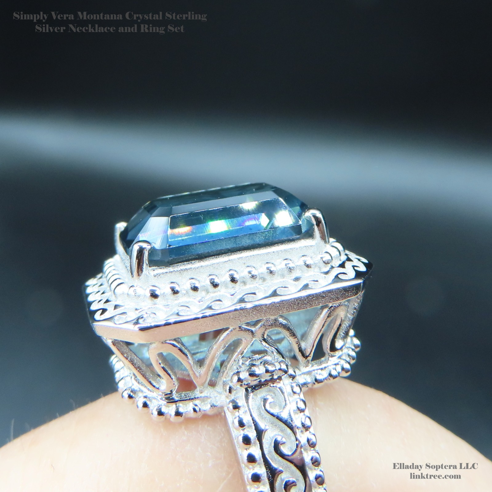 Simply Vera by Vera Wang Sterling Silver Montana Crystal Necklace and Ring set