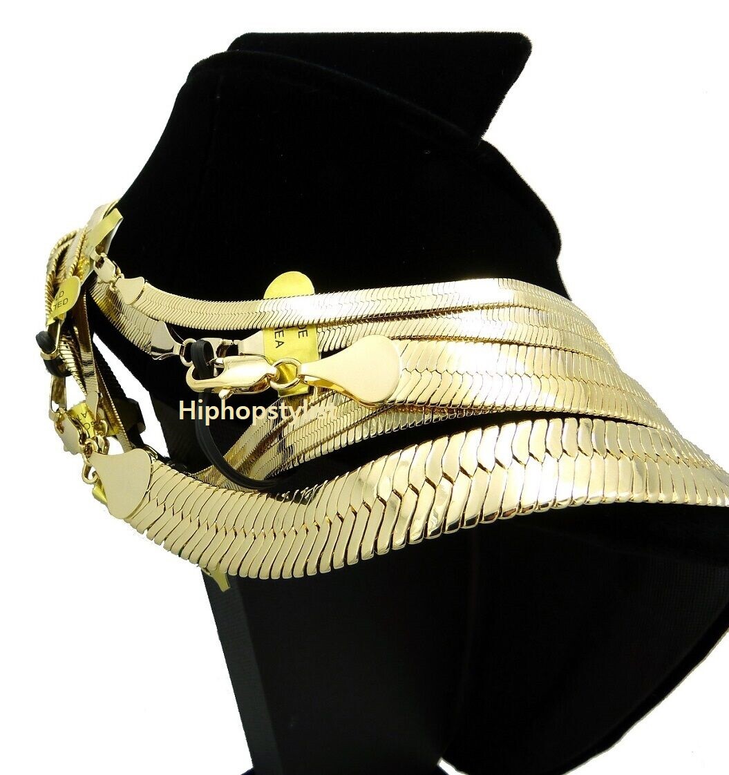 Unisex Herringbone Chain 14k Gold Plated 3mm to 14mm 8″ 16″ 18 20 24 30 Necklace