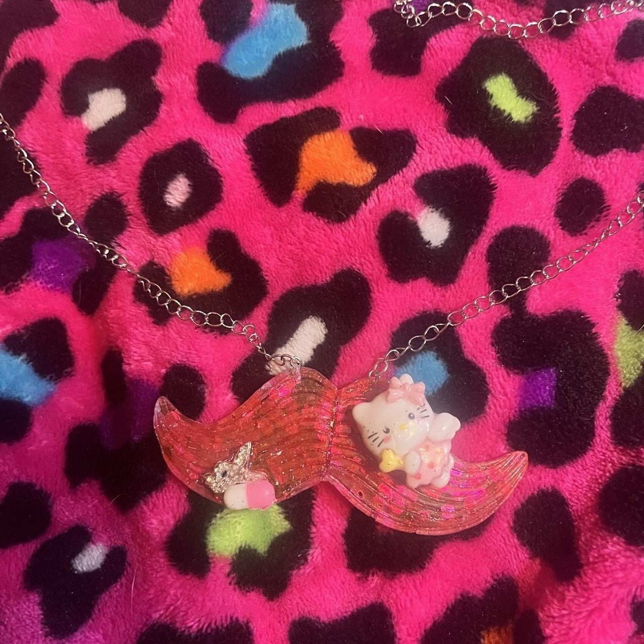 Pink glitter mustache charm pendant necklace handmade