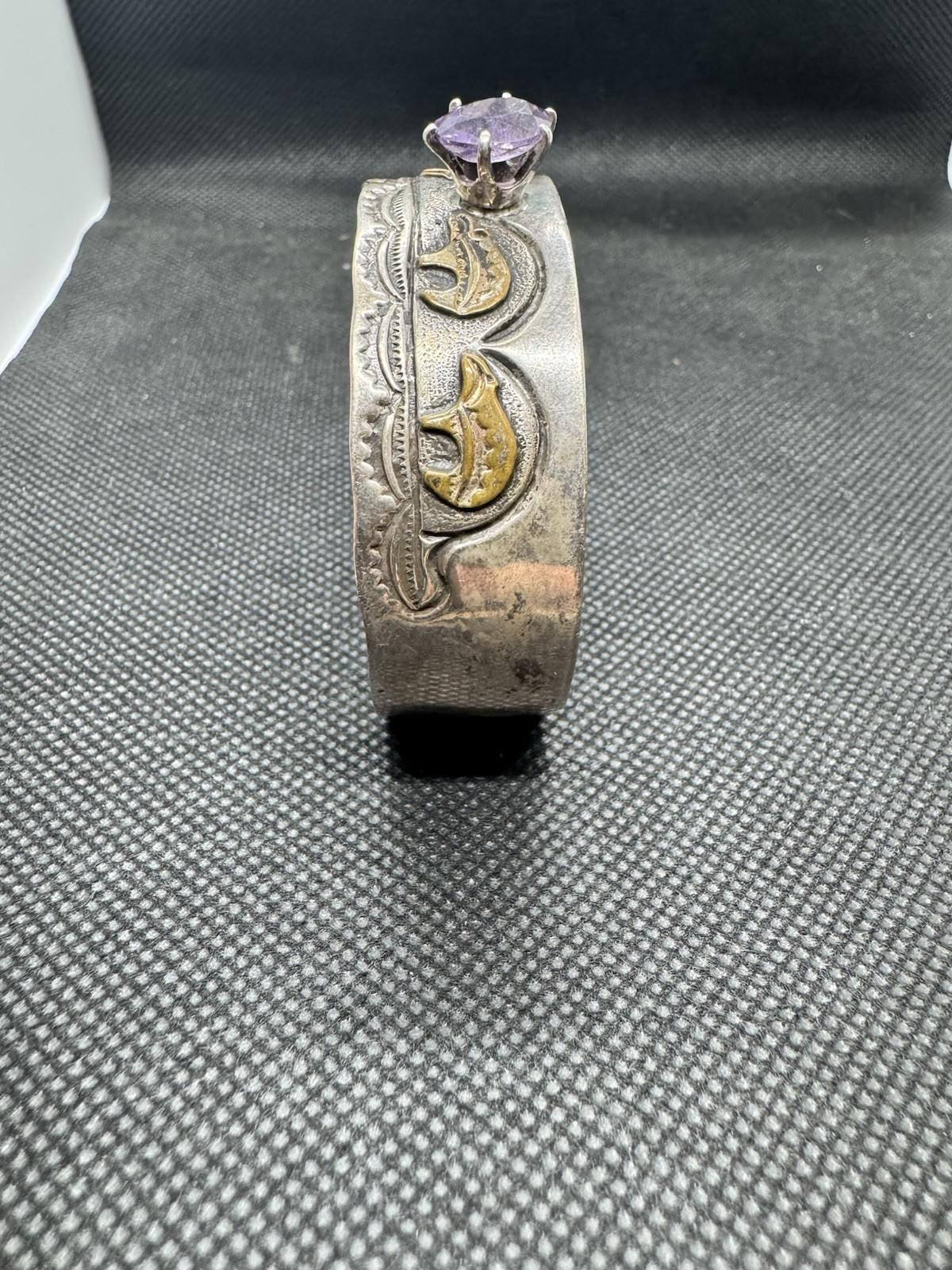 Vintage Sterling Silver Amethyst Cuff Bracelet Gold Overlay Southwestern Navajo