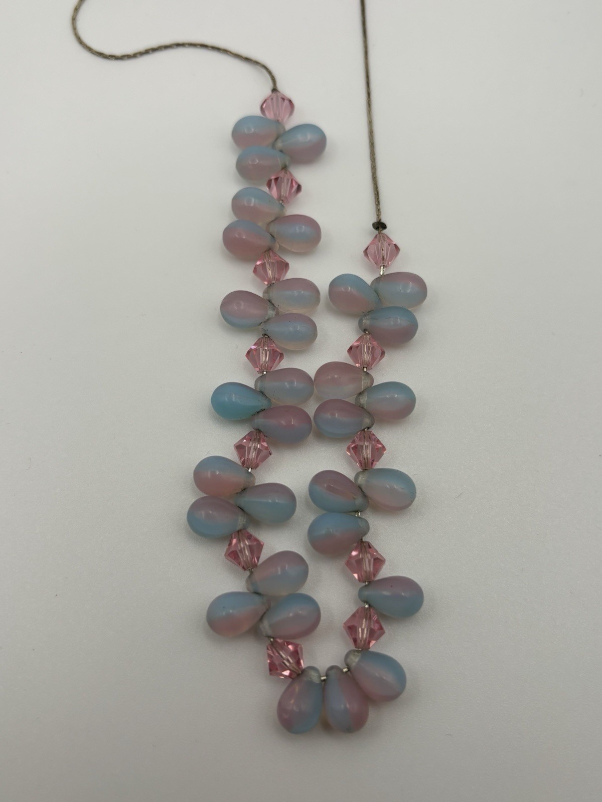 Lot of 2 Pastel Pink Glass Bead Necklaces – Venetian Style Foil & Teardrop Drops