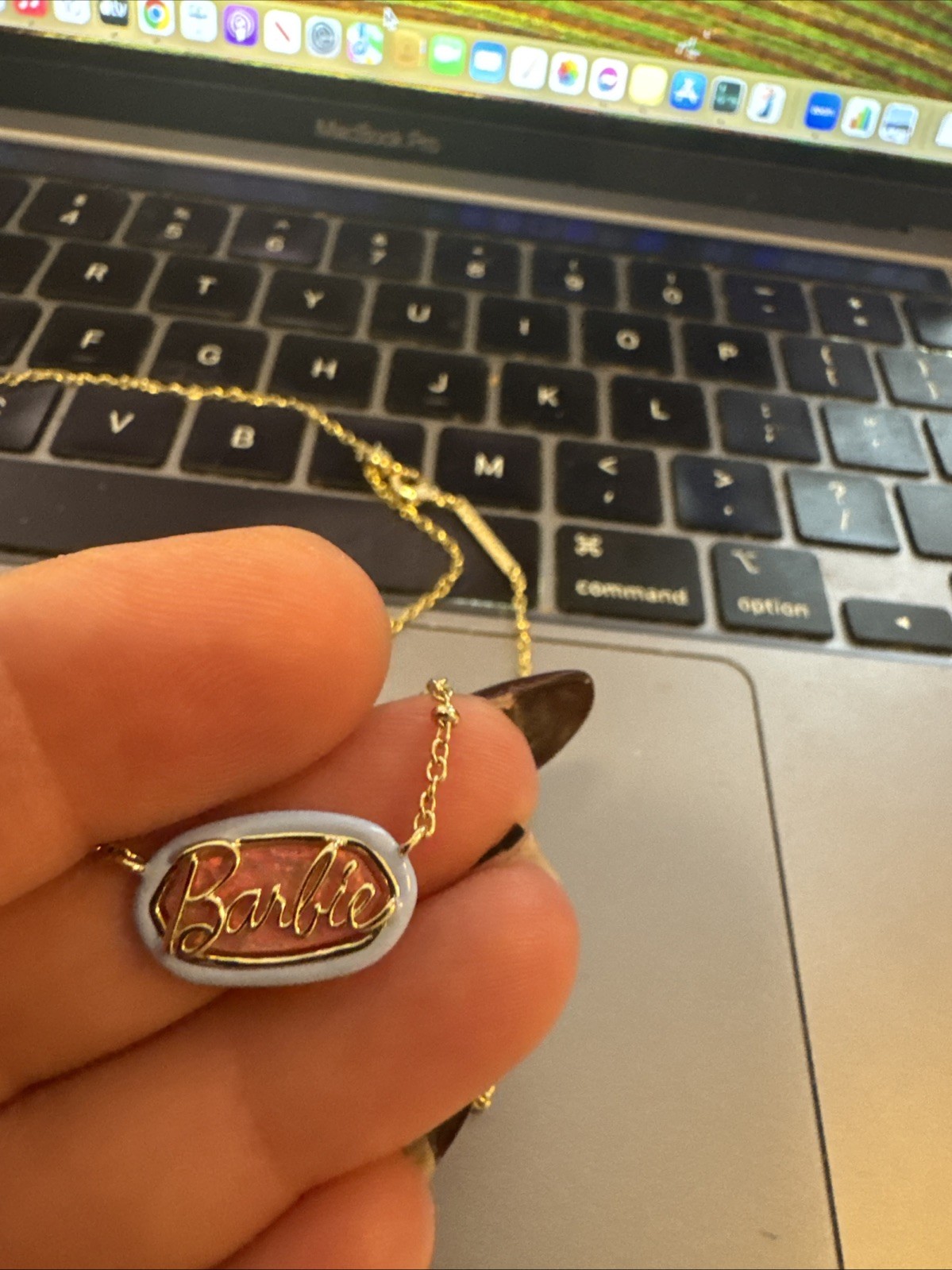 Barbie x Kendra Scott Gold Elisa Logo Necklace Pink RARE!!!!!