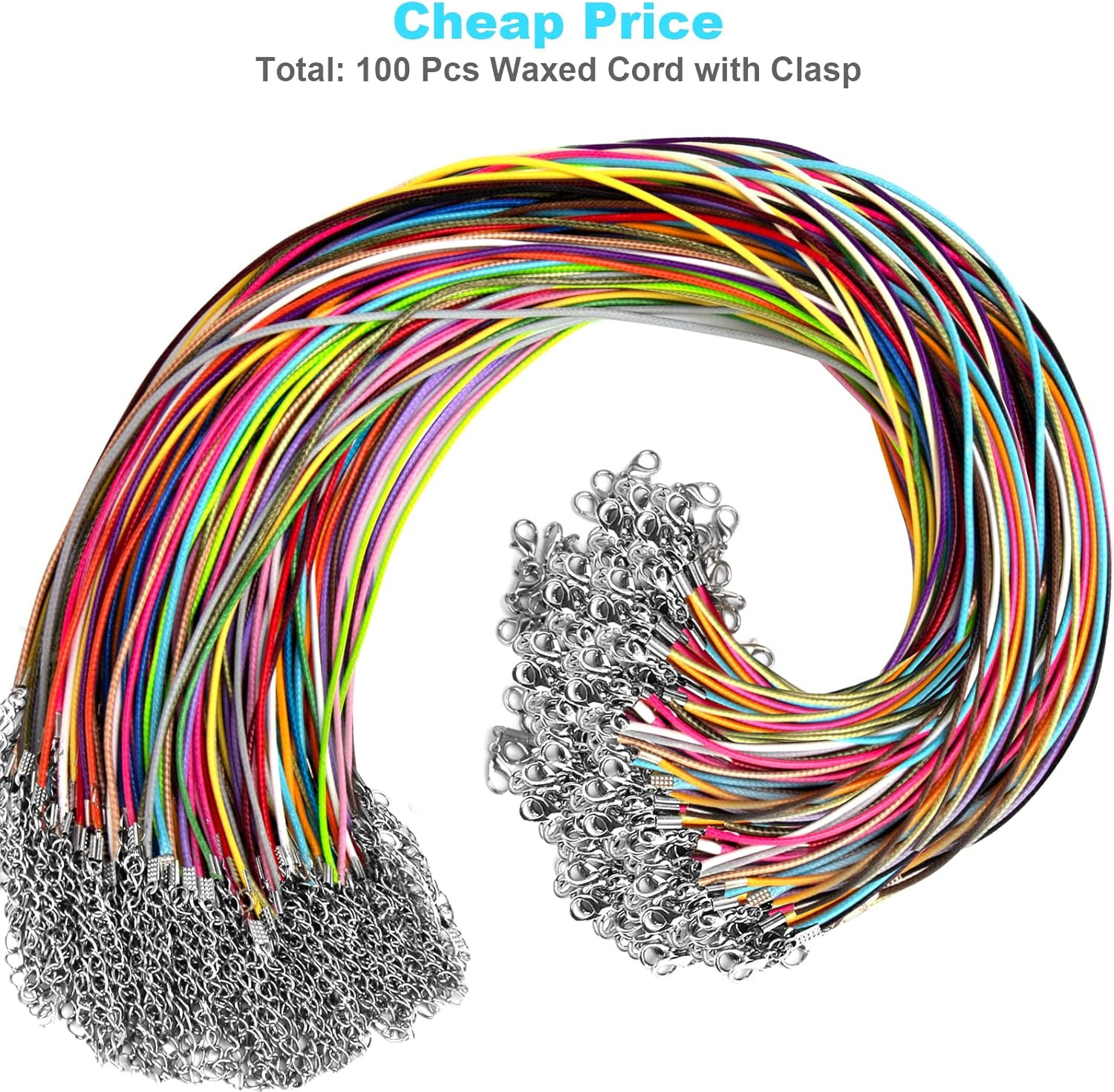 100Pcs Leather Necklace Cord with Clasps, Rope Necklace String, 25Color Necklace