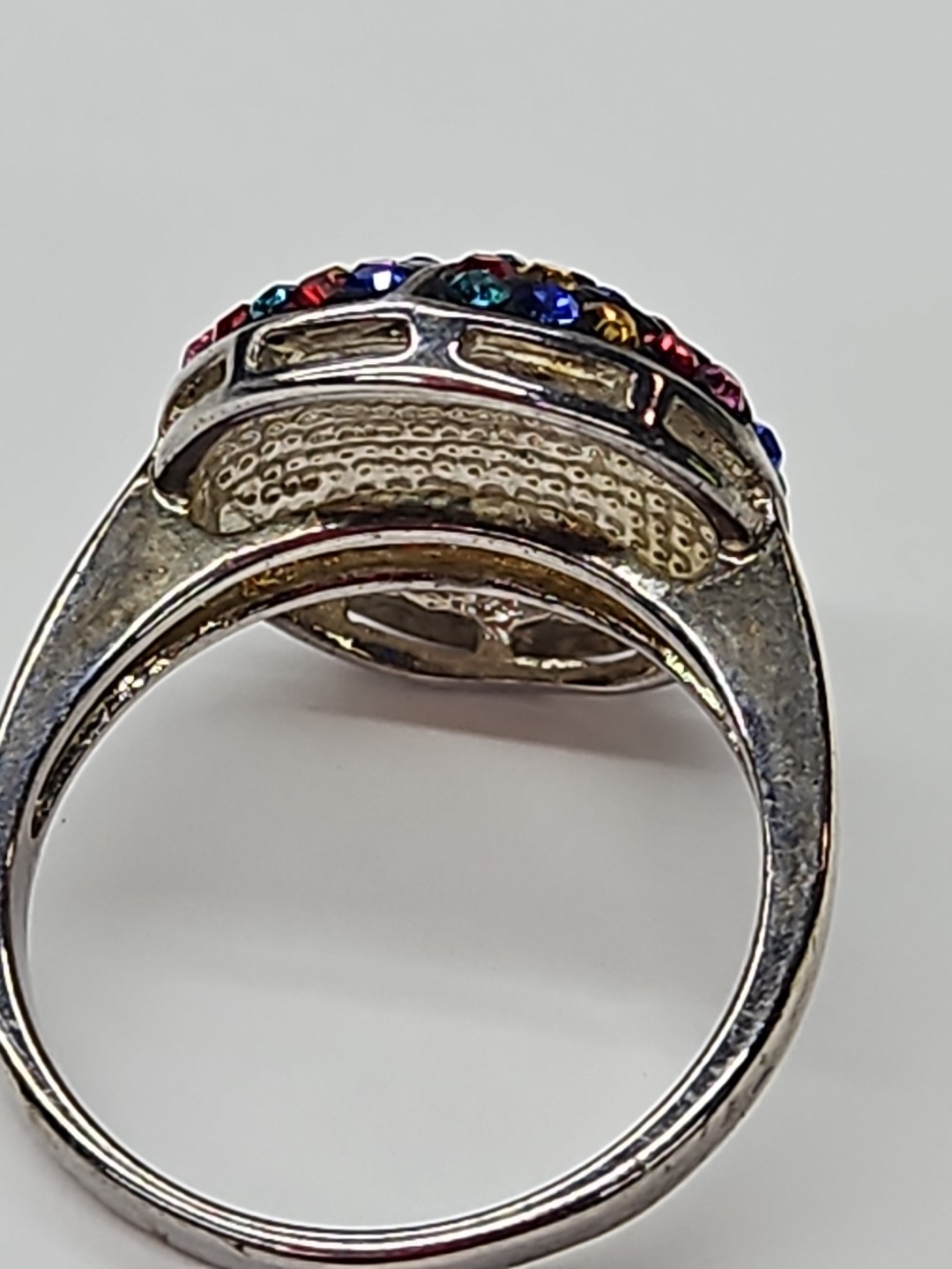 ATI BR CH Swarovski Multi Color Pave Bypass Crystal Ball Ring Size 8-(A4
