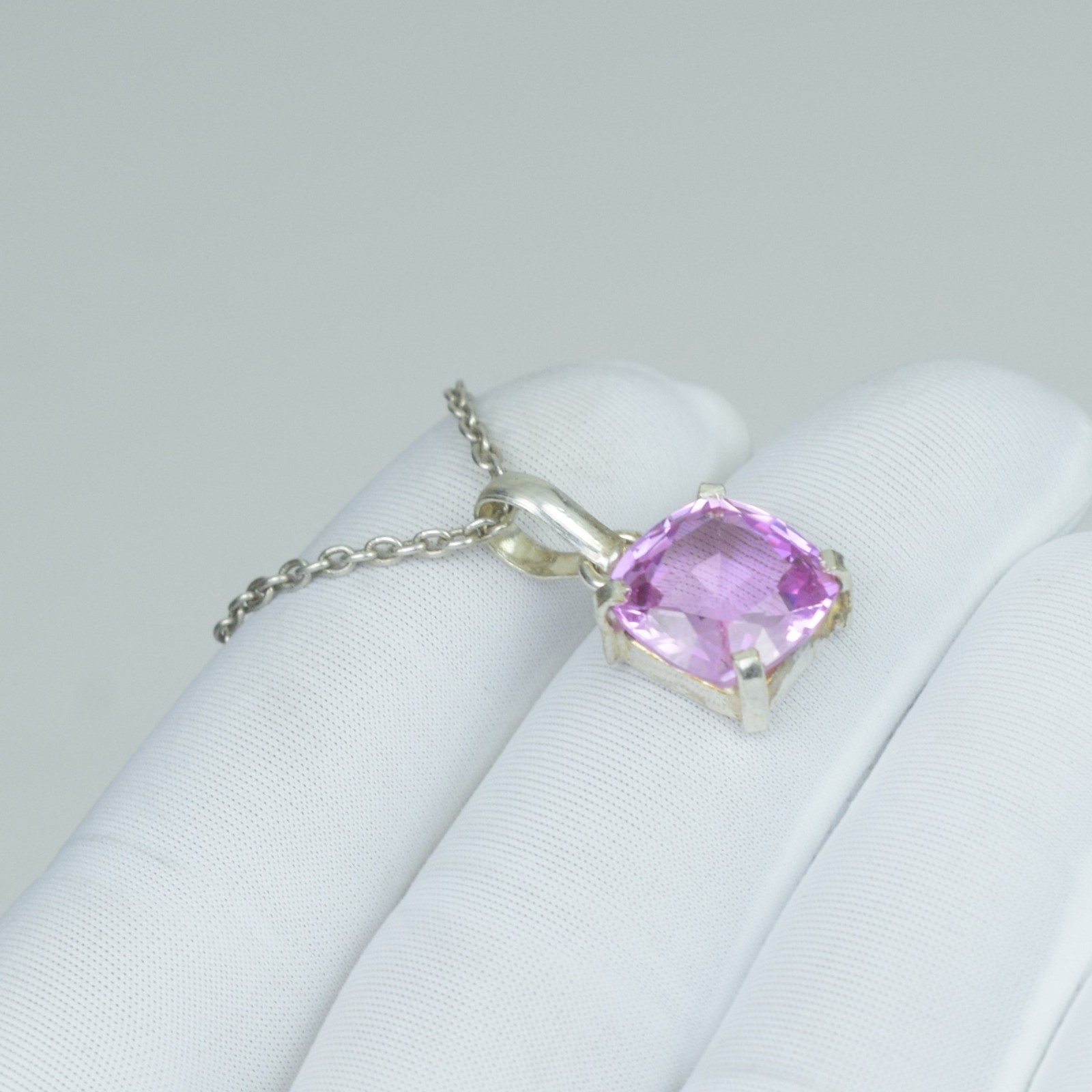 Cushion Shape 925 Sterling Silver Necklace, Pink Kunzite Beautiful Pendant,